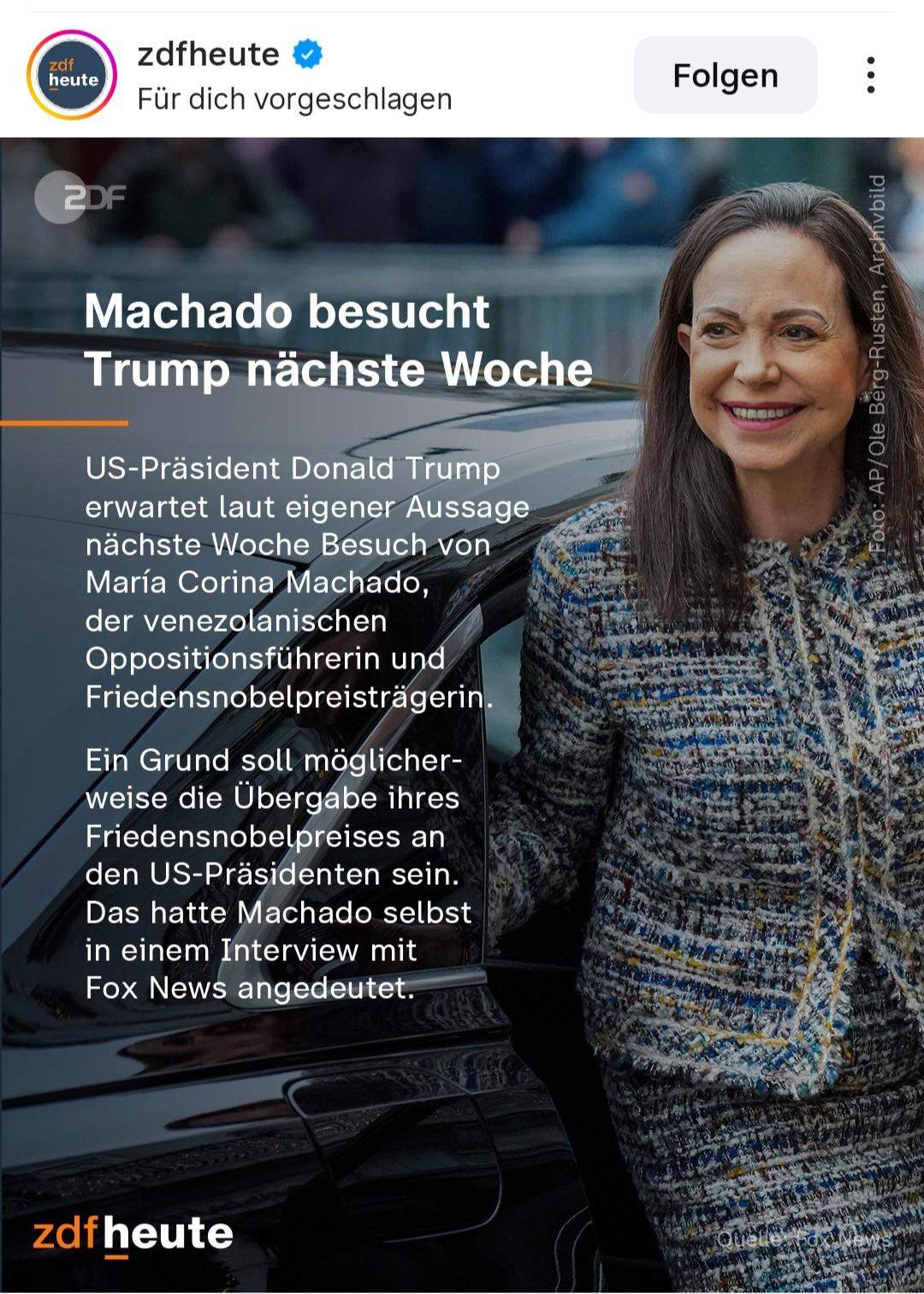 Donald Trump bekommt den Friedensnobelpreis von Machado. Was haltet ihr ...