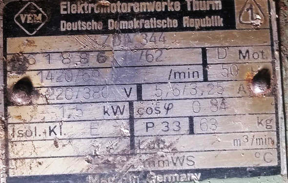 Typenschild Motor - (Strom, Anschluss, Drechselbank)
