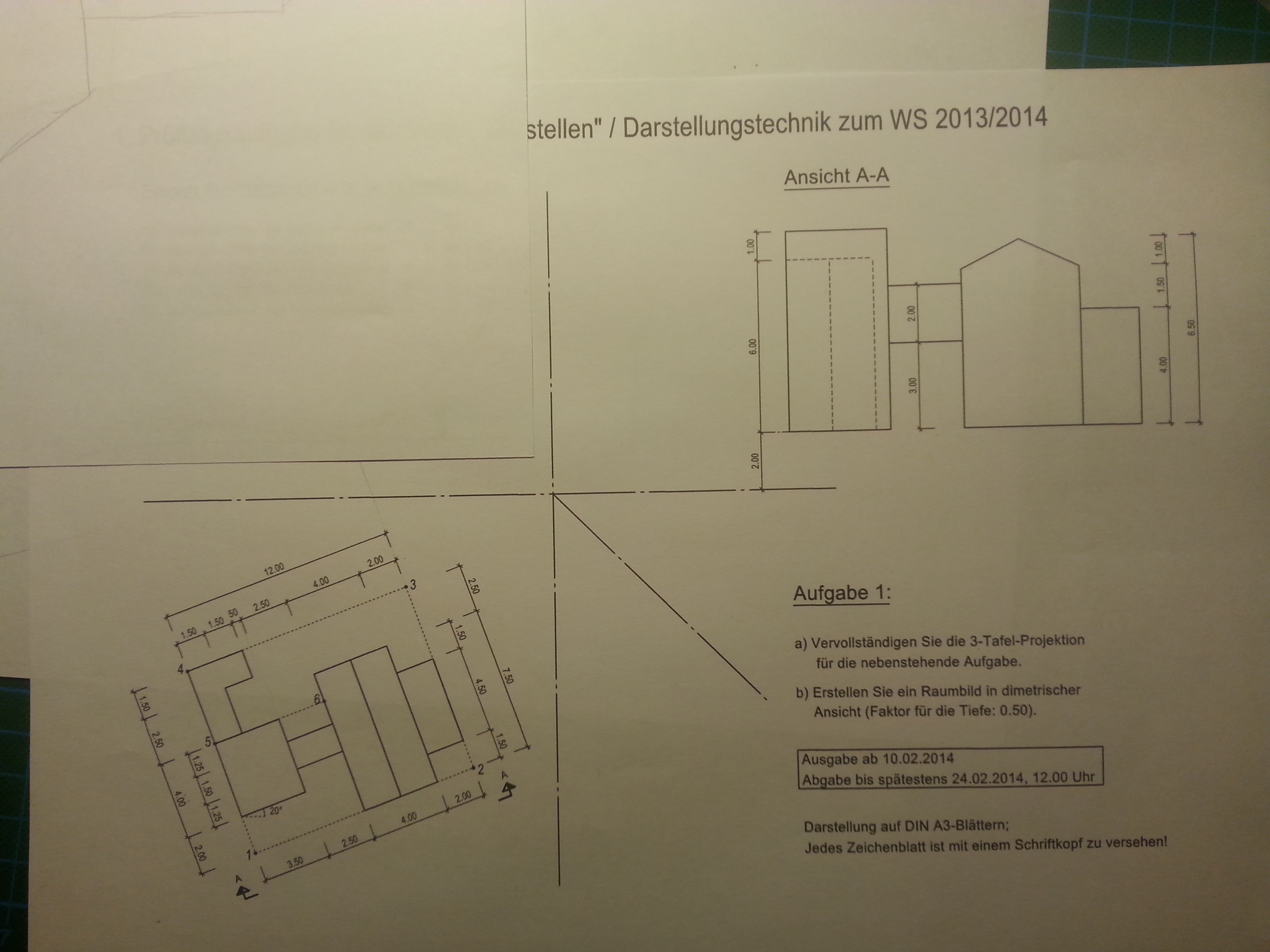 Drei Tafel Projektion Mit Schrager Draufsicht Geometrie Architektur