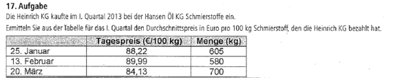 Aufgabe - (IHK, Abschlussprüfung, durchschnittspreis)