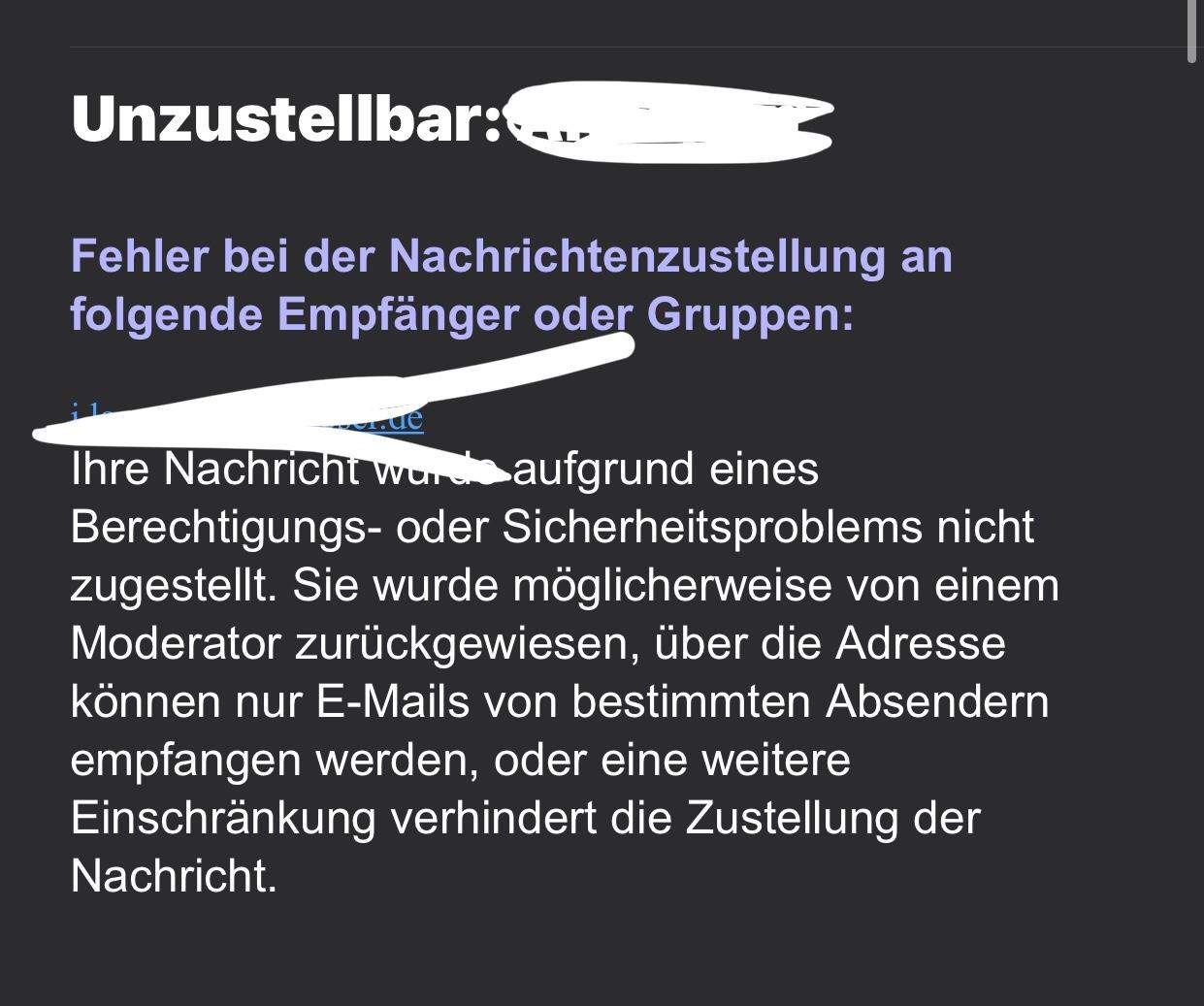 e mail antworten nicht möglich