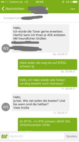 Chat 1 - (Kleinanzeigen, Rückgabe, Privatverkauf)