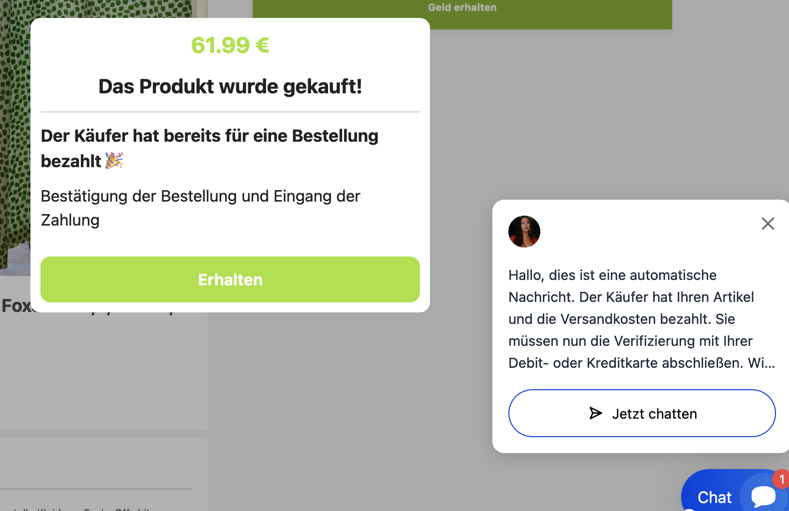 Ebay-Kleinanzeigen - Angeblich Zahlung erhalten + per Link bestätigen ...
