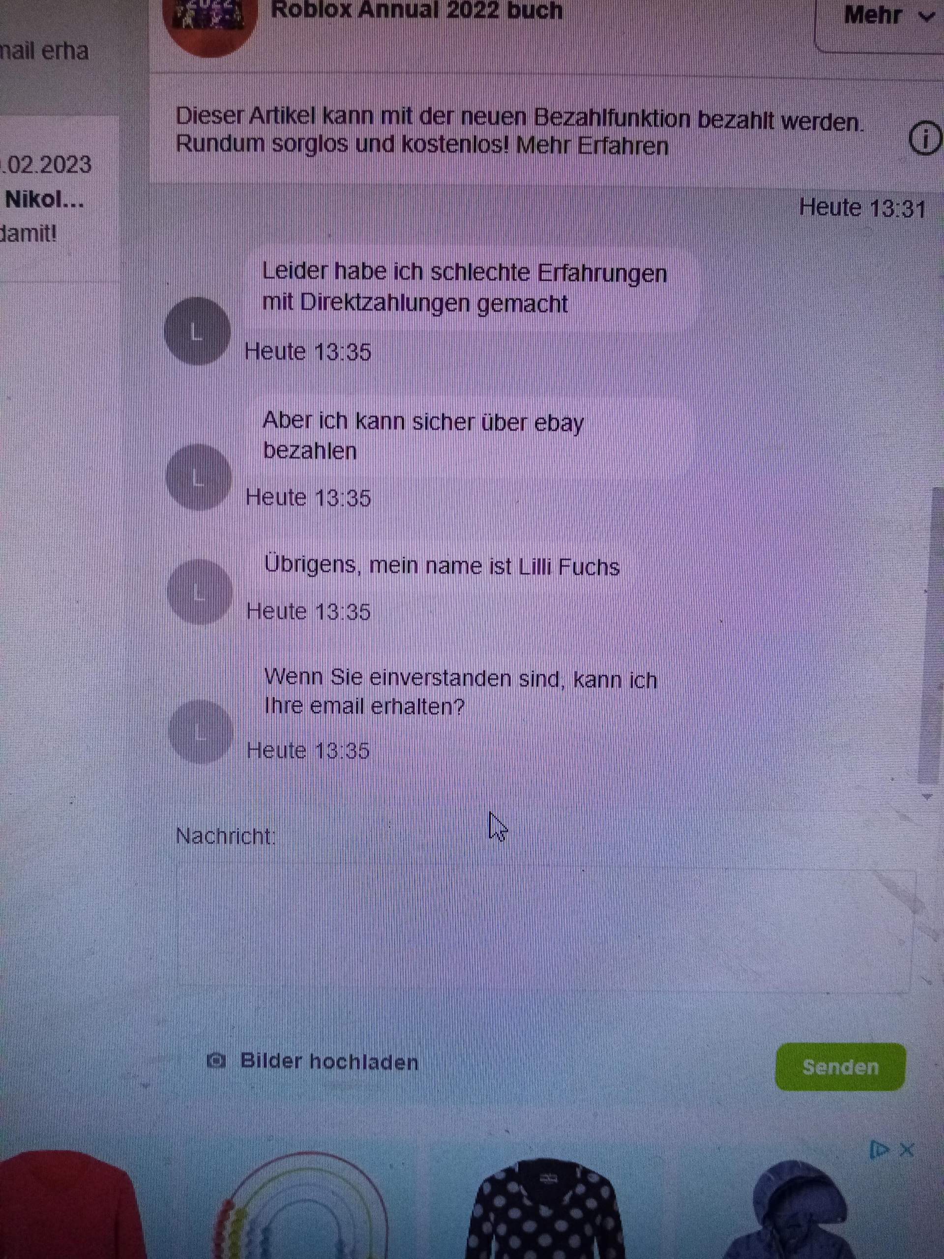 Ebay Kleinanzeigen Käufer fragt nach Email Um sicher zu Zahlen ist das