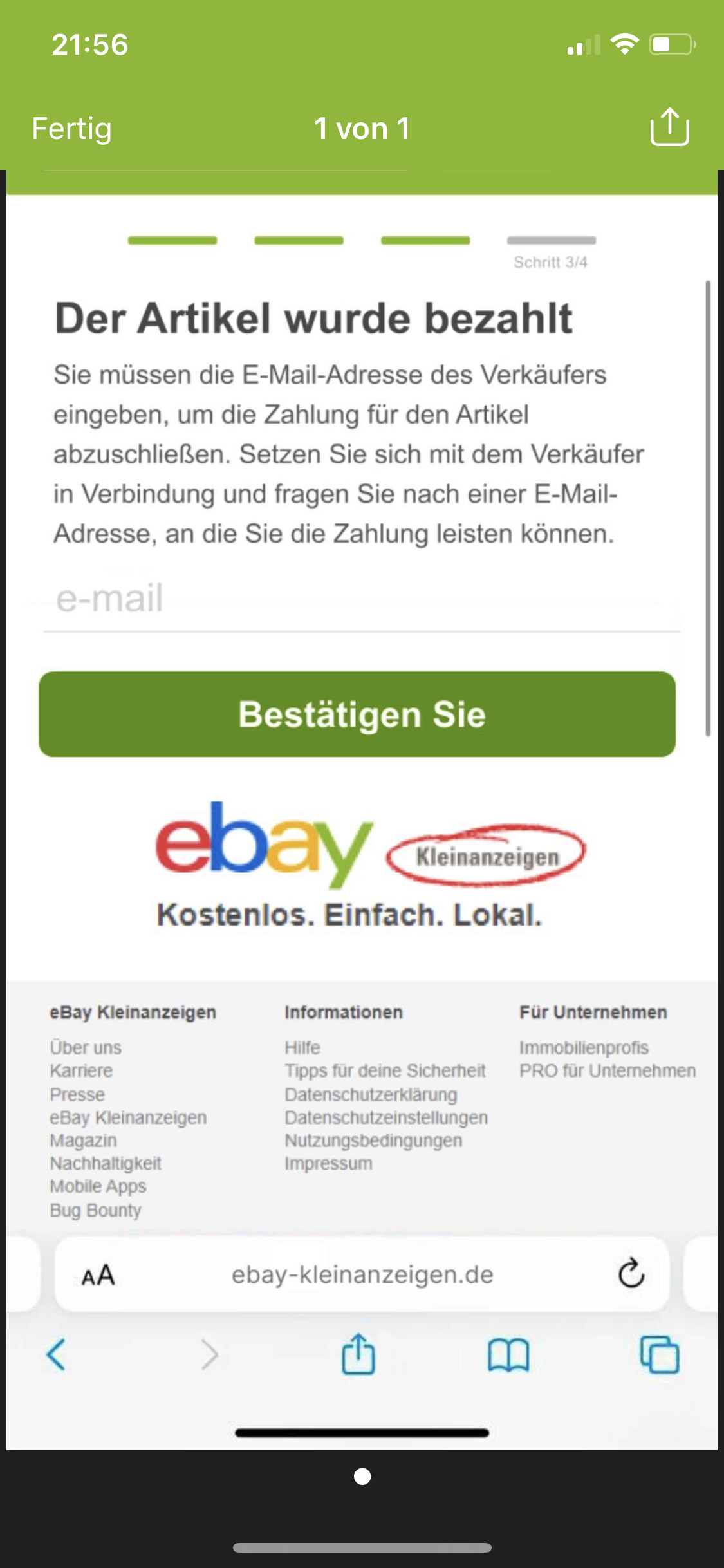 Ebay Kleinanzeigen Käufer will meine Email? Betrug? (eBay Betrug)