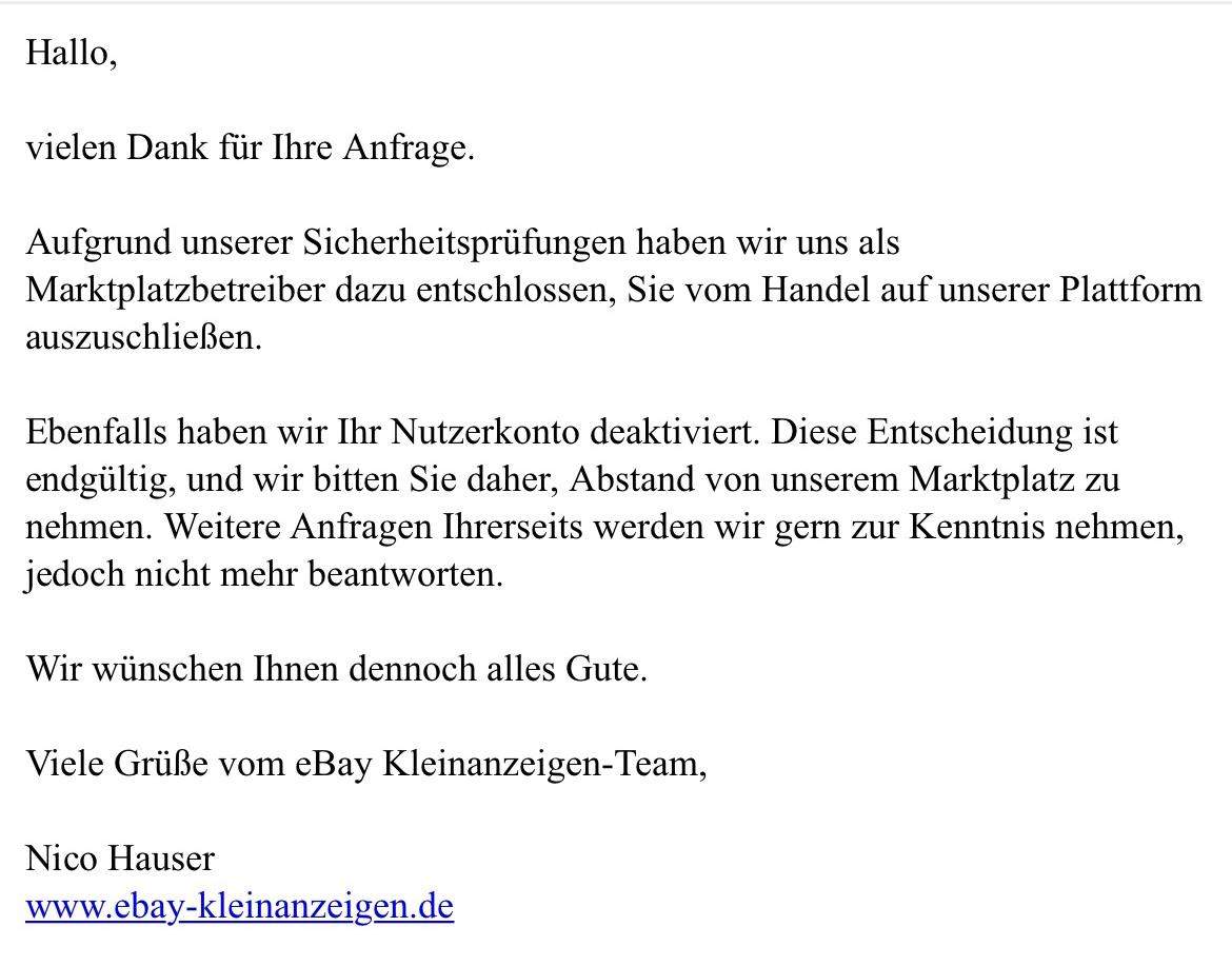 Ebay Kleinanzeigen, warum grundlos blockiert?
