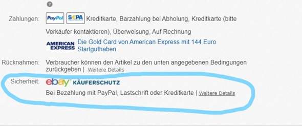 Ebay Muss Beim Verkaufer In Der Anzeige Ebay Garantie Stehen Oder Hab Ich Bei Kreditkarte Trotzdem Den Kauferschutz Bei Manchen Anzeigen Ist Ein Bild