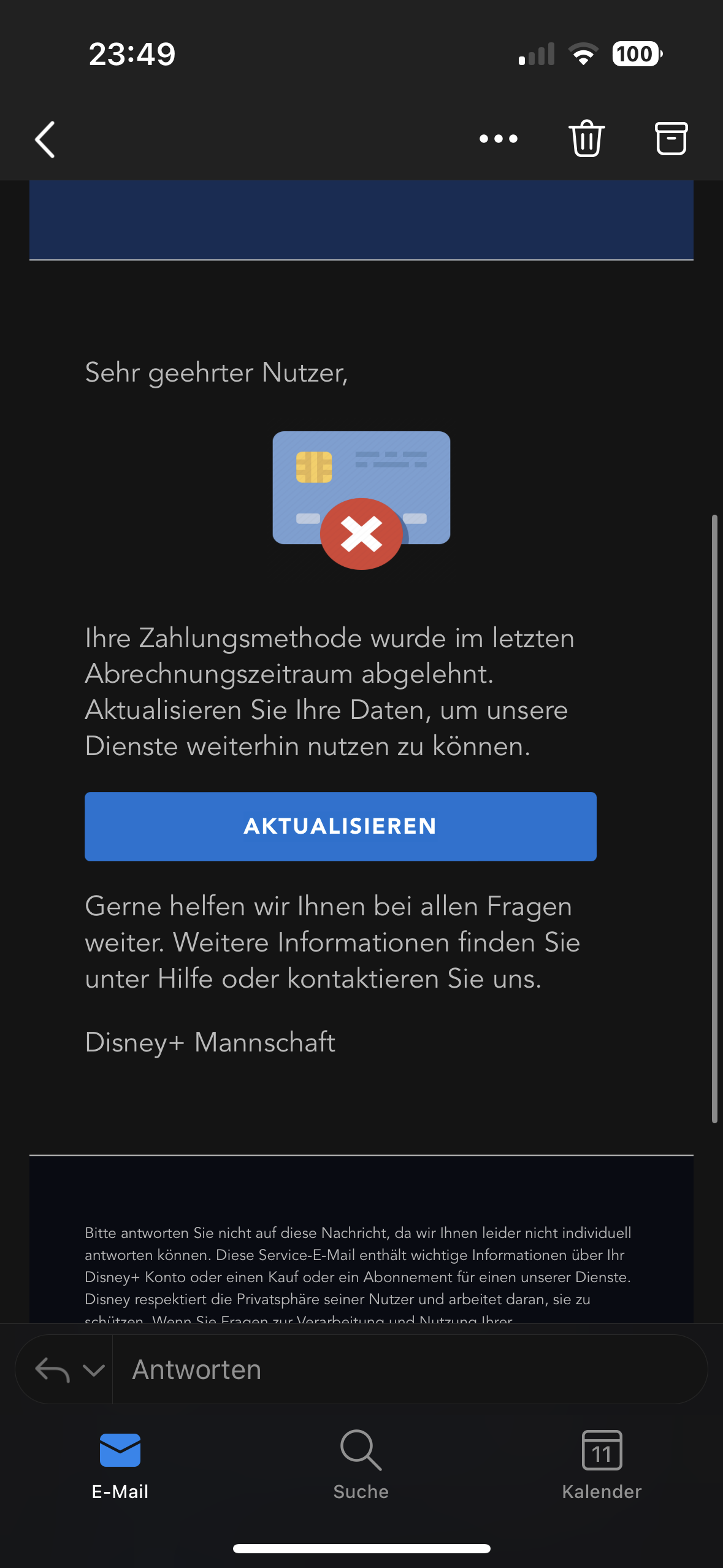 fake mail von disney plus