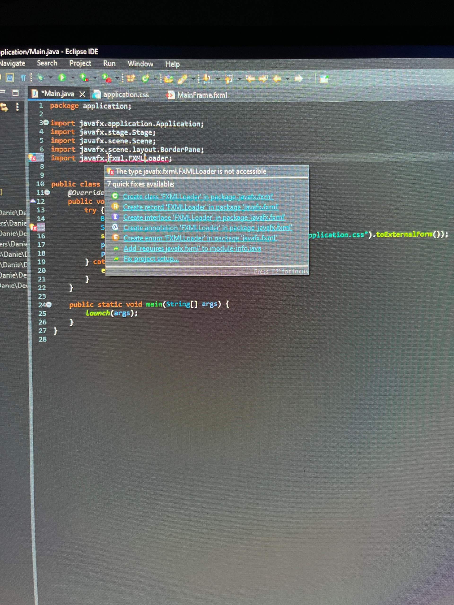 Eclipse / Java(FX) „(…) is not accessible“? (programmieren, Informatik)