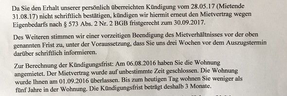 Auszug Eigenbedarfskündigung - (Mietrecht, Eigenbedarf, wohnungskündigung)