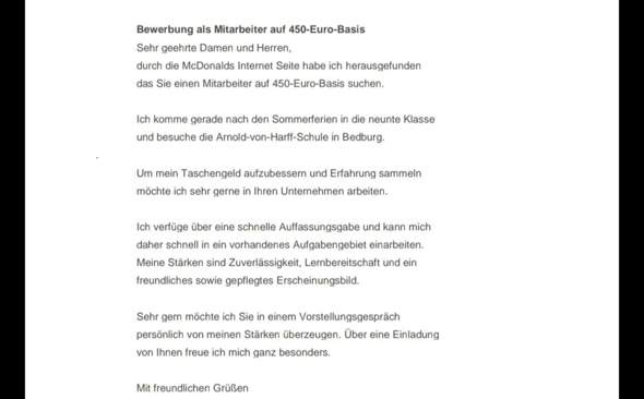 Annschreiben Fur Minijob Bei Mcdonalds Deutsch Bewerbung Grammatik