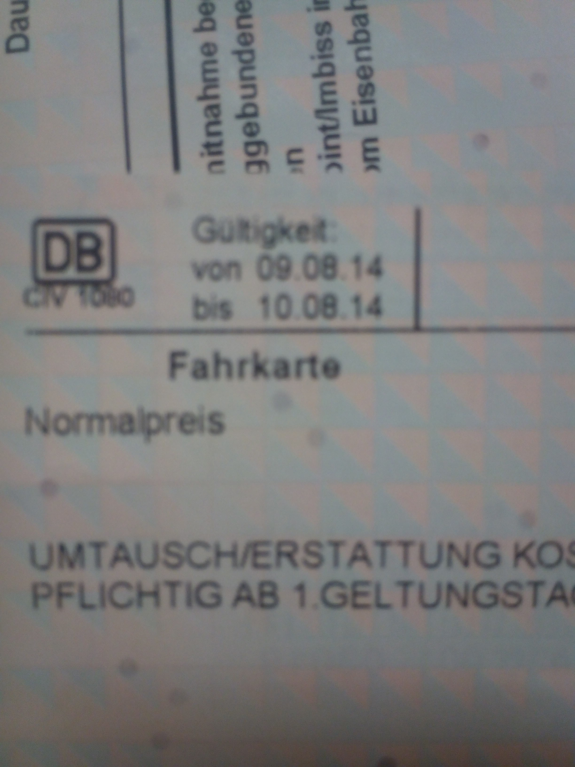 Einzelticket DB Gültigkeit (Bahn, Ticket)