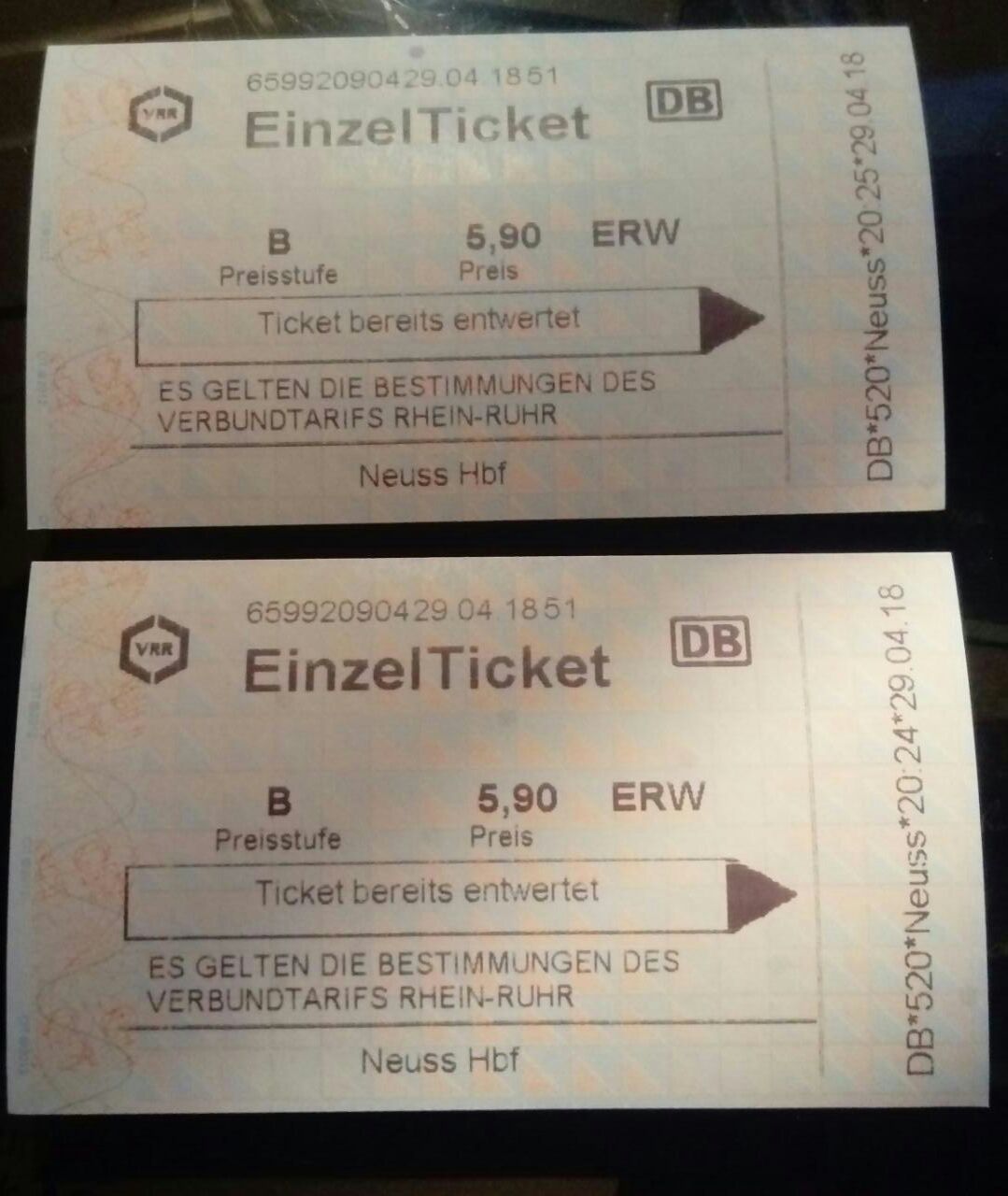 Einzelticket entwertet? (Bahn, Ticket, VRR)