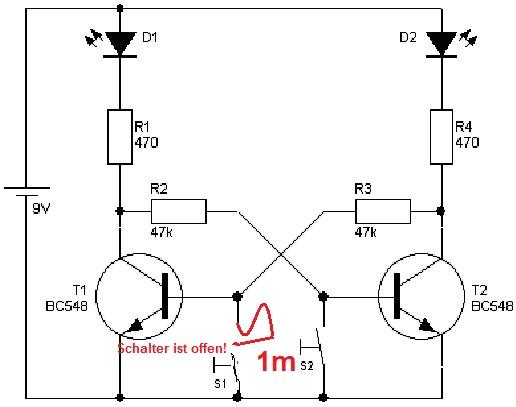 Elektrische Schaltung funktioniert nicht (Elektronik, Elektrik, kippstufe)