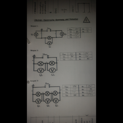 Übungsblatt - (Physik, Spannung und Potential)