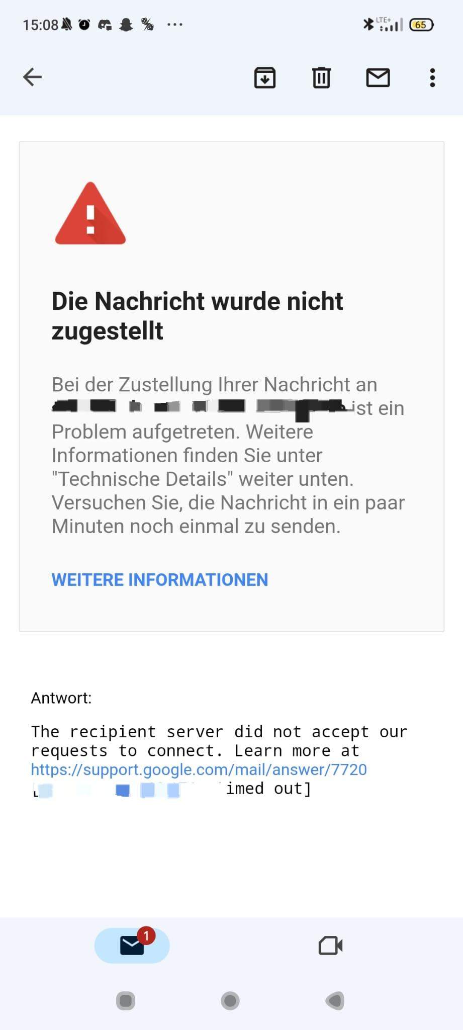 Email konnte nicht zugestellt werden? (EMail, EMailAdresse)