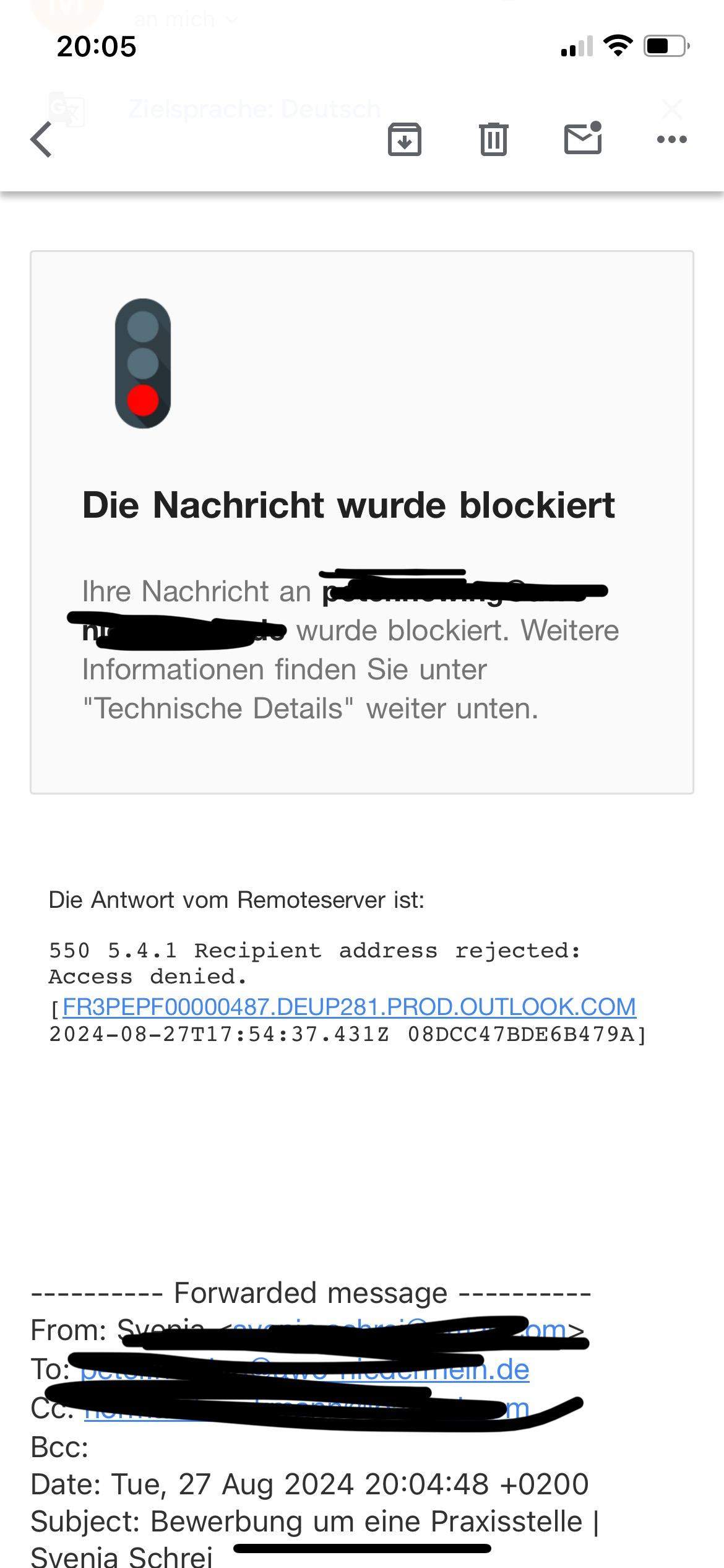 Email wurde blockiert? (Bewerbung, E-Mail, Account)