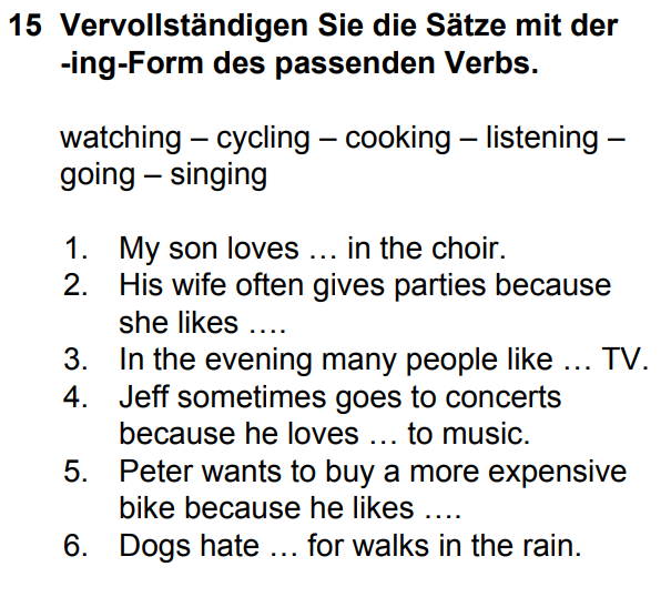 englisch ing form richtig einsetzen bei dieser aufgabe? (Schule