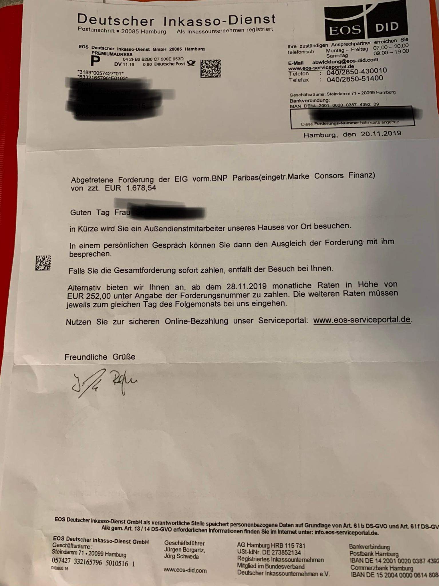 Eos Inkasso was ist das bitte?