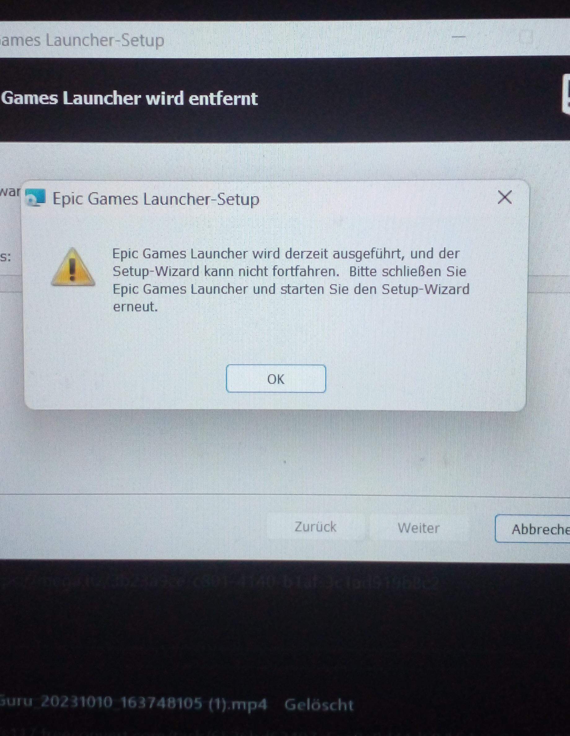 Olympia Cm 911 Fehlermeldung Ej Nearly Full Epic Games kann nicht deinstalliert werden? (Laptop, Fehlermeldung