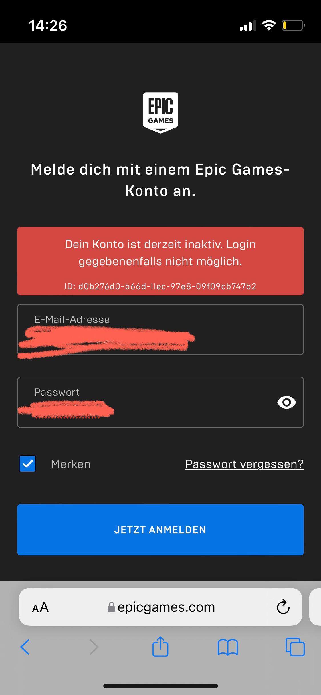 Epic Konto inaktiv? (Computer, Spiele und Gaming, Epic Games)