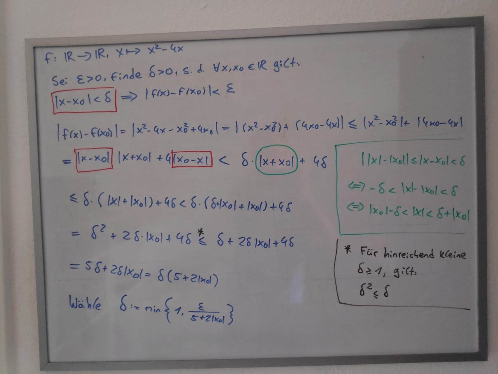 Epsilon-Delta-Beweis für f(x)=x²-4x? (Mathe, Mathematik, Stetigkeit)