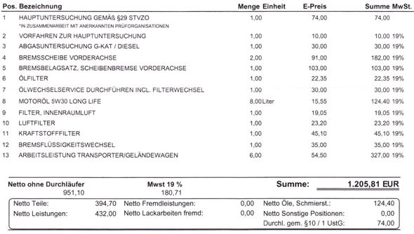 Erbitte Einschätzung der Kosten für Inspektion+TÜV+Bremsenwechsel - Preis in Ordnung?