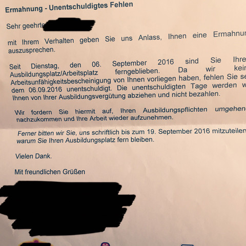 Ermahnung Ausbildung Kundigen