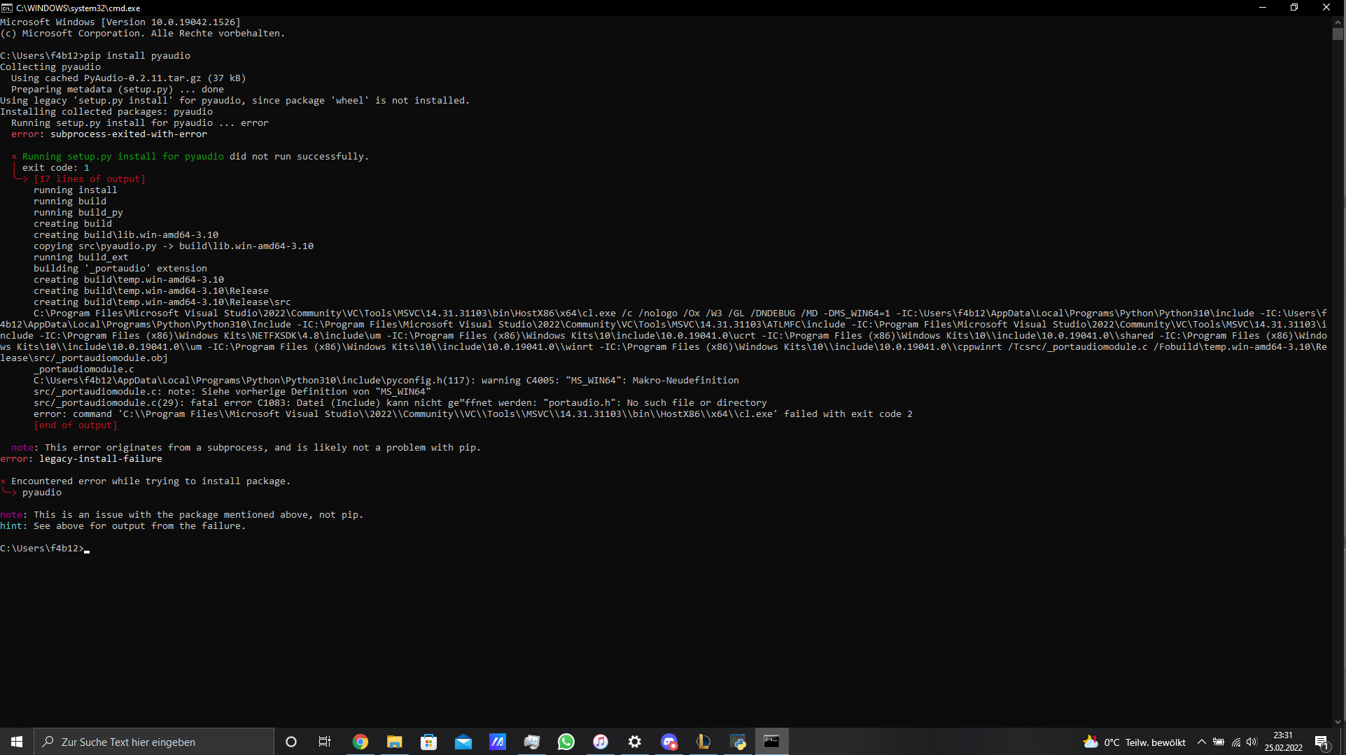 Error Beim Installieren Von Pyaudio Computer Technik Technologie