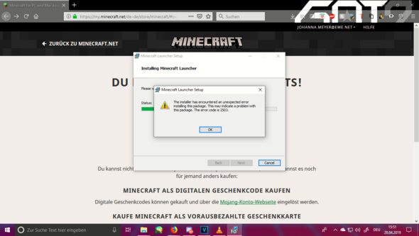 Error Code 2503 2502 Wenn Ich Minecraft Installieren Will Computer Technik Spiele Und Gaming