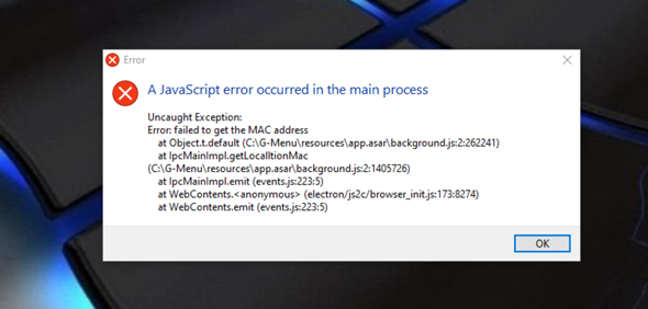 Error im Main Java Script bei Windows 10? (JavaScript, Meldung, Error Code)
