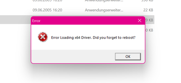 Error loading x64 driver... warum kann ich das Spiel nicht laden?