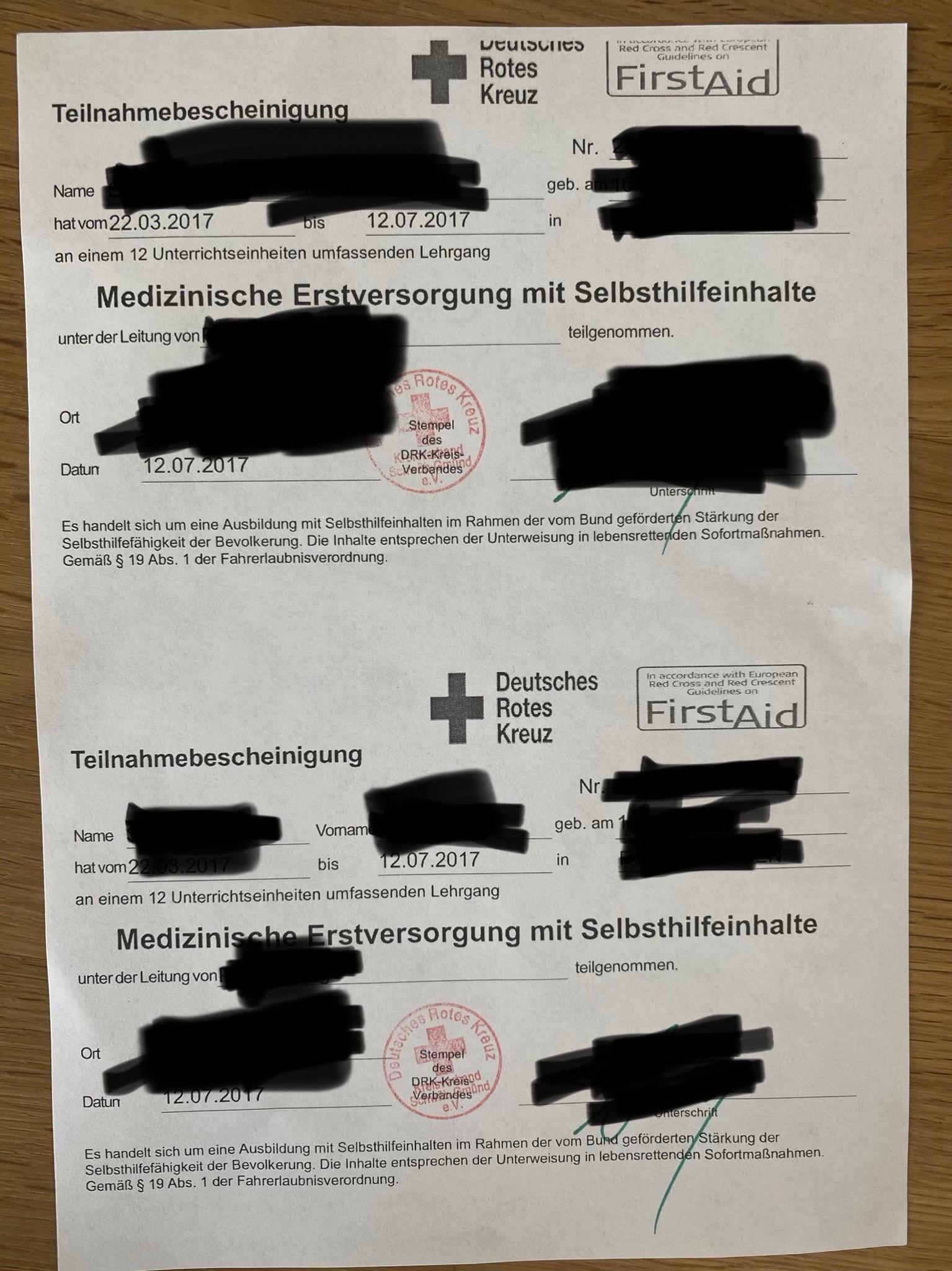 Erste HilfeBescheinigung, noch gültig bei Fahrprüfung? (Schule, Auto, Führerschein)