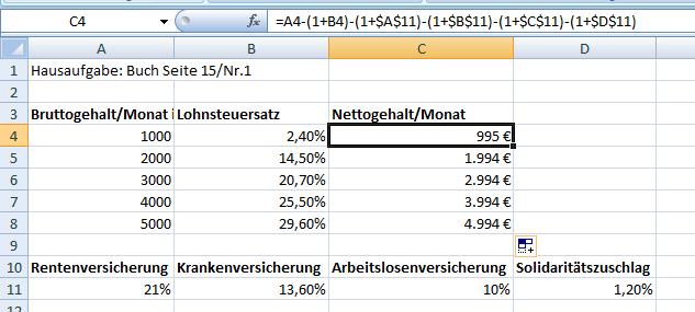 Excel Netto berechnen, falsche Lösung?!? (brutto)