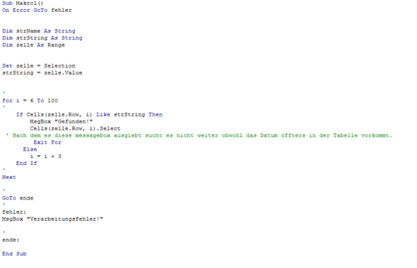 Mein Programmcode als Screen - (Suche, Microsoft Excel, VBA)