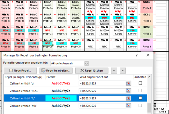 Excel: Bedingte Formatierung formatiert inkonsistent?