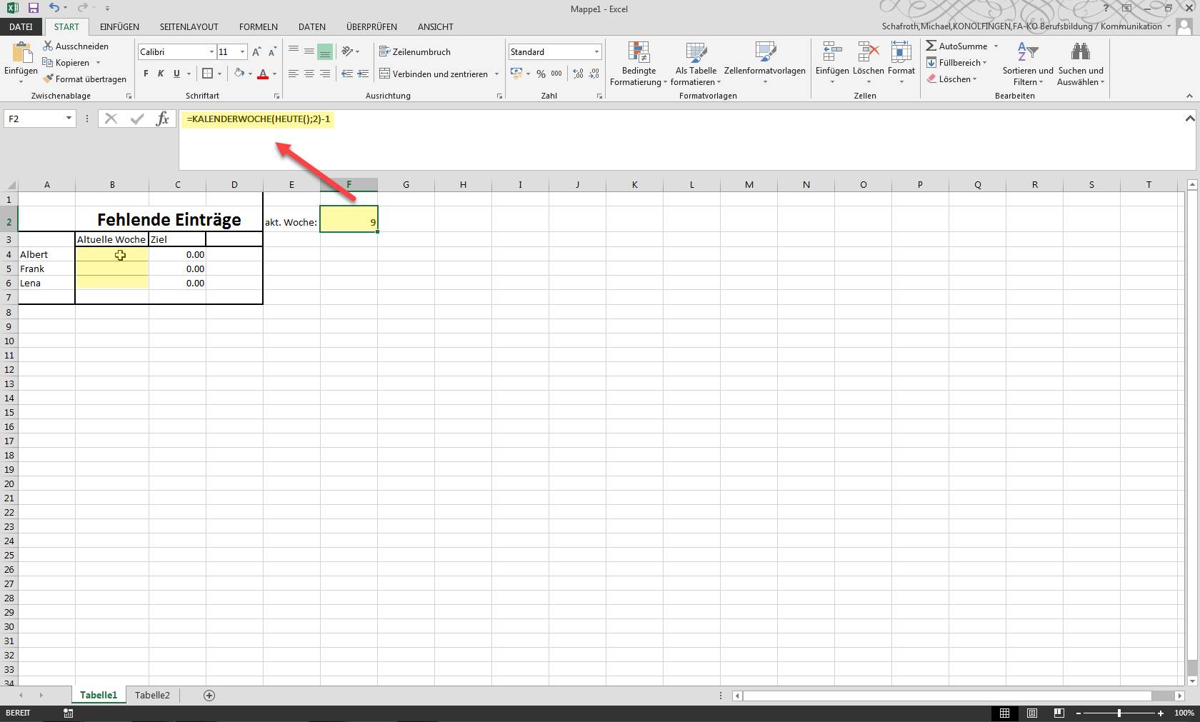 Excel Eine Zahl pro Namen und Kalenderwoche via SVERWEIS/WVERWEIS