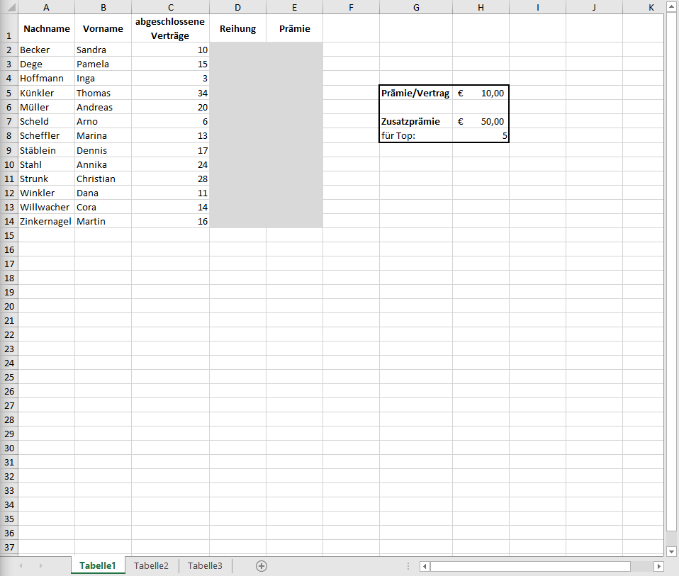 Excel Prämien berechnen? (Microsoft Excel, Prämie)