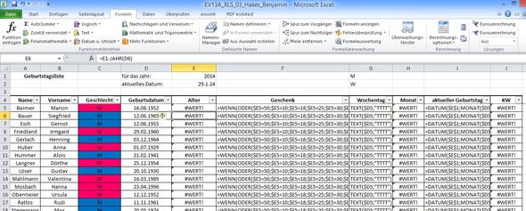 EXCEL Übung - (Microsoft Excel, Formel)