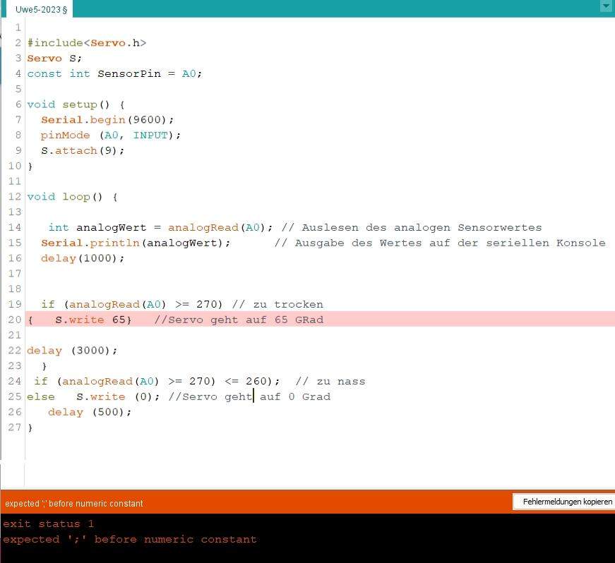 expected ';' before numeric constant? (Arduino, C (Programmiersprache))