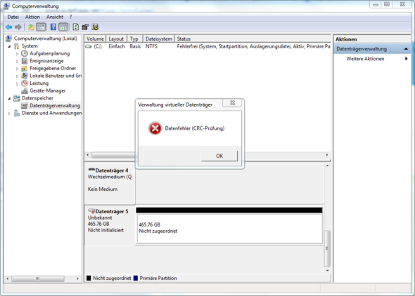 Screenshot der Datenträgerverwaltung - (Hardware, Festplatte, USB)