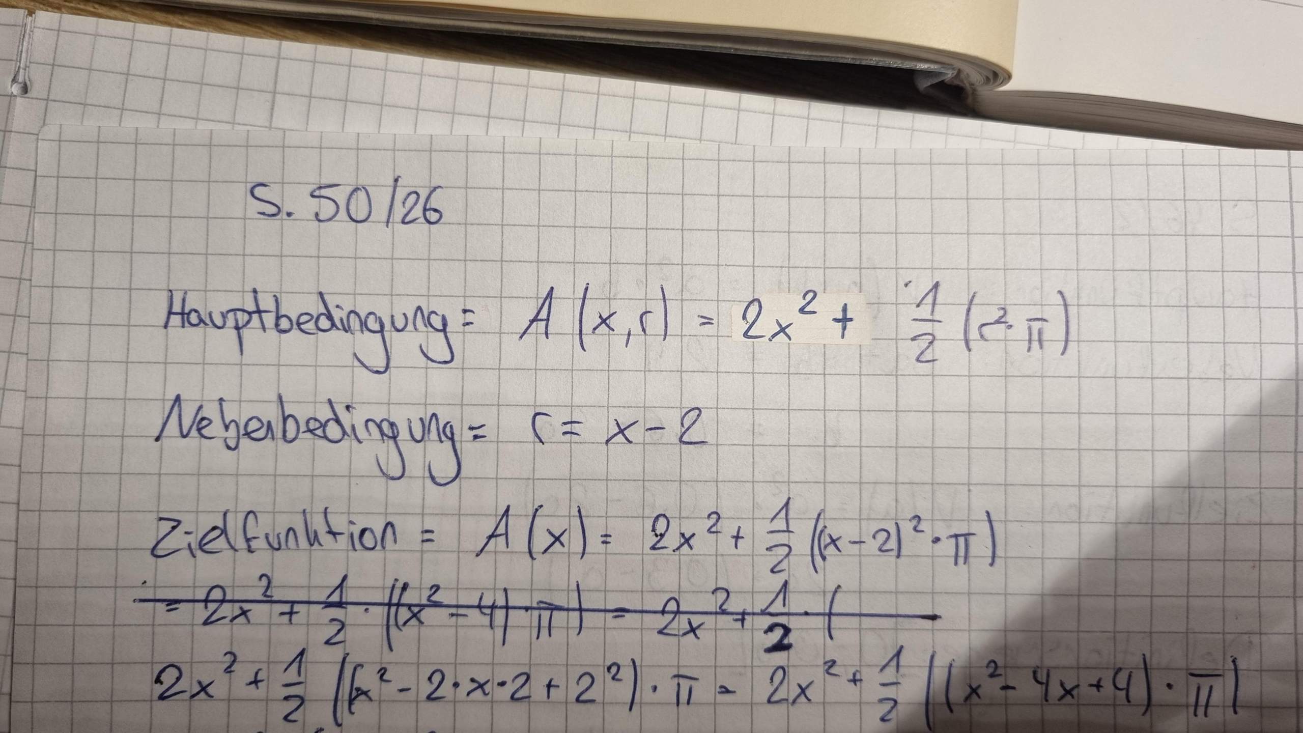 Extremwertaufgabe Abitur Lösungshilfe? (Mathematik, Gleichung Lösen)