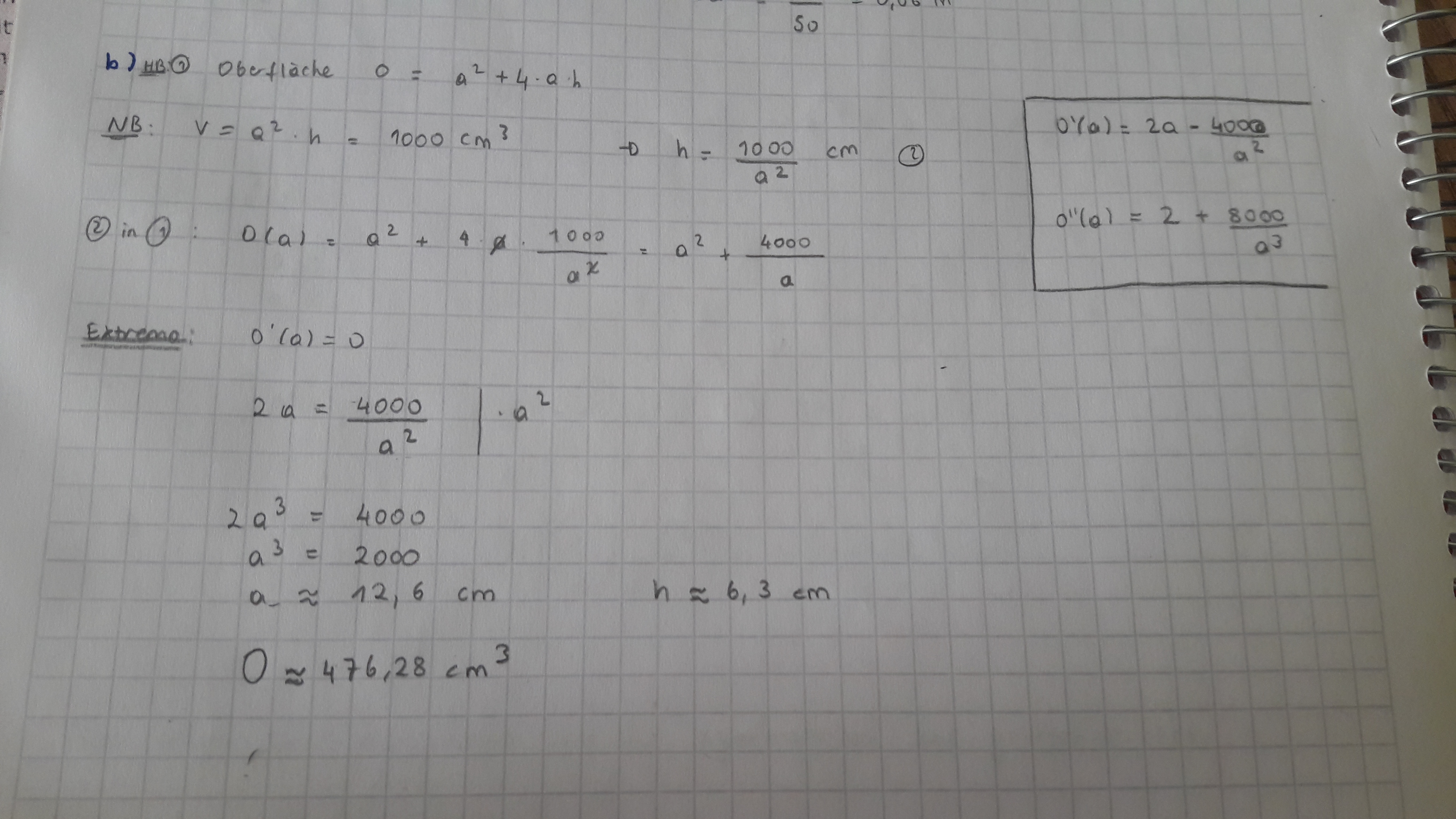 Extremwertaufgaben- Quader? (Schule, Mathe, Mathematik)