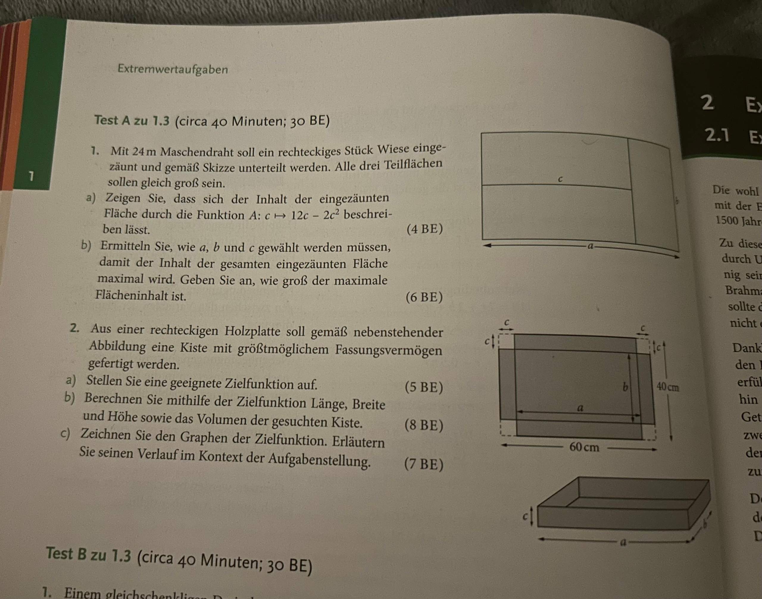 Extremwertaufgaben? (rechnen, Mathematiker, Funktionsgleichung)