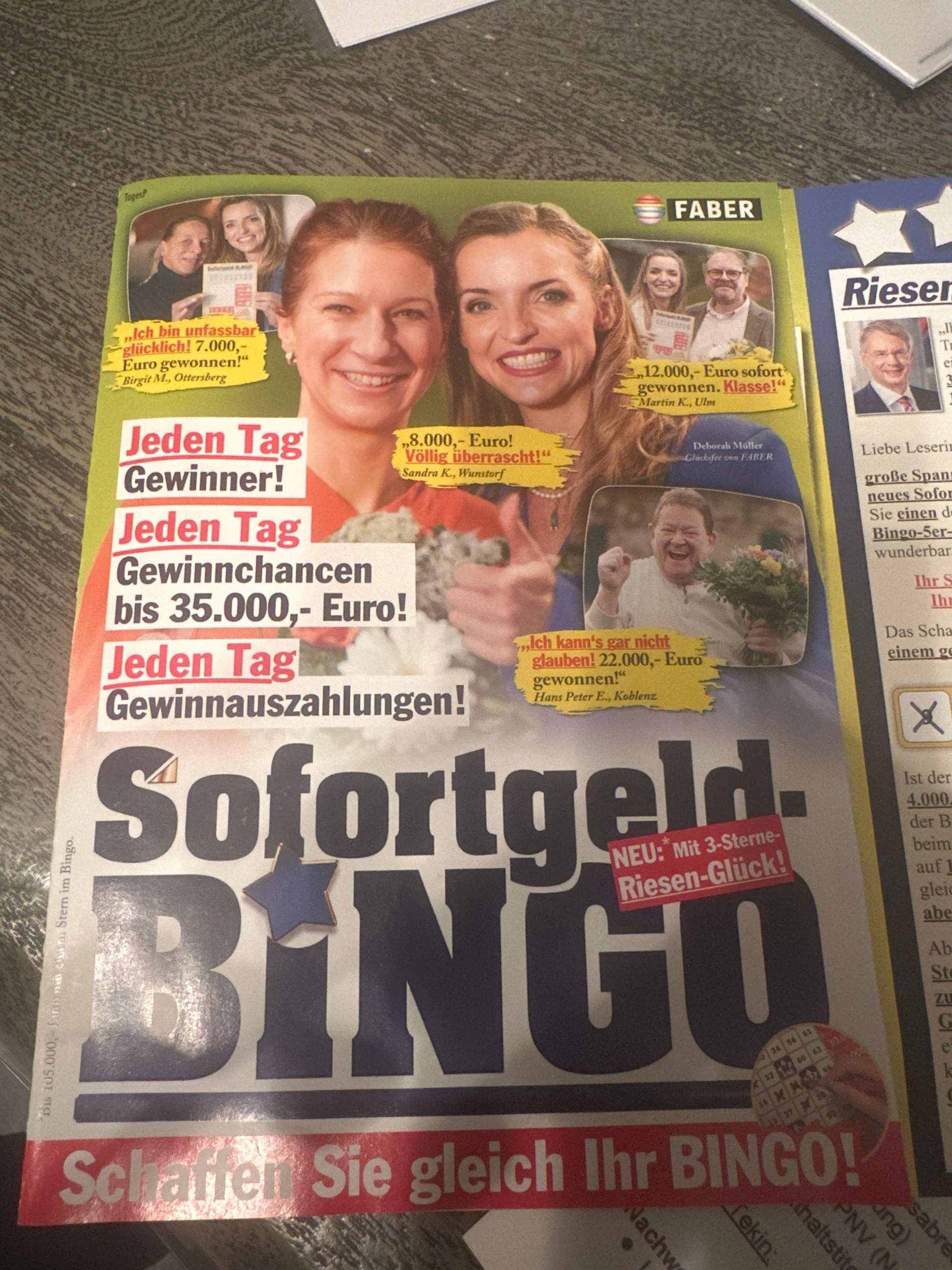 Faber sofortgeld bingo? (Glück, Gewinnspiel, Lotto)