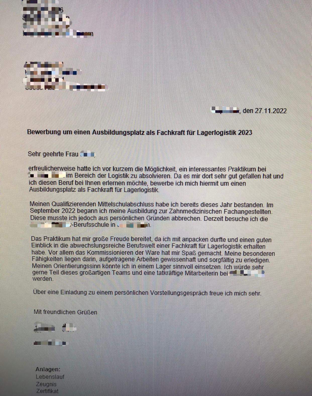 Bewerbung Als Fachkraft Für Lagerlogistik Ausbildung Muster Fackraft für Lagerlogistik Bewerbung? (Rechtschreibung, Fachkraft für