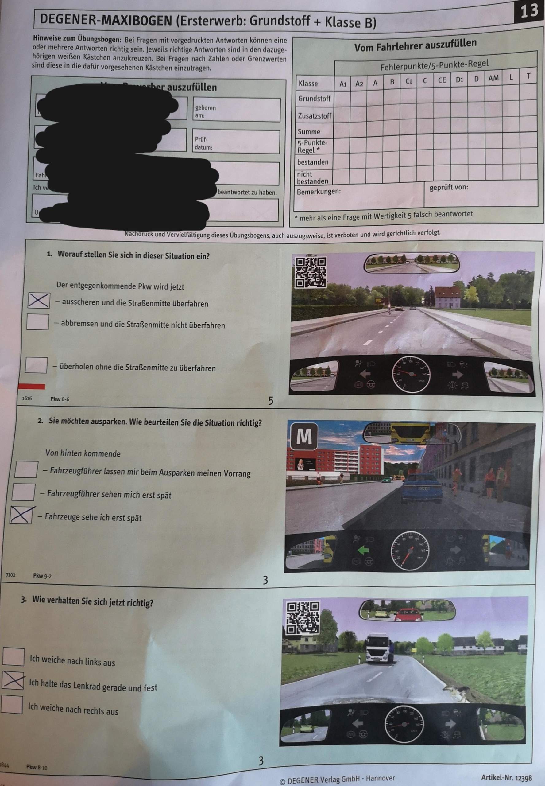 Fahrschulbogen Auswerten Auto F hrerschein Fahrschule 
