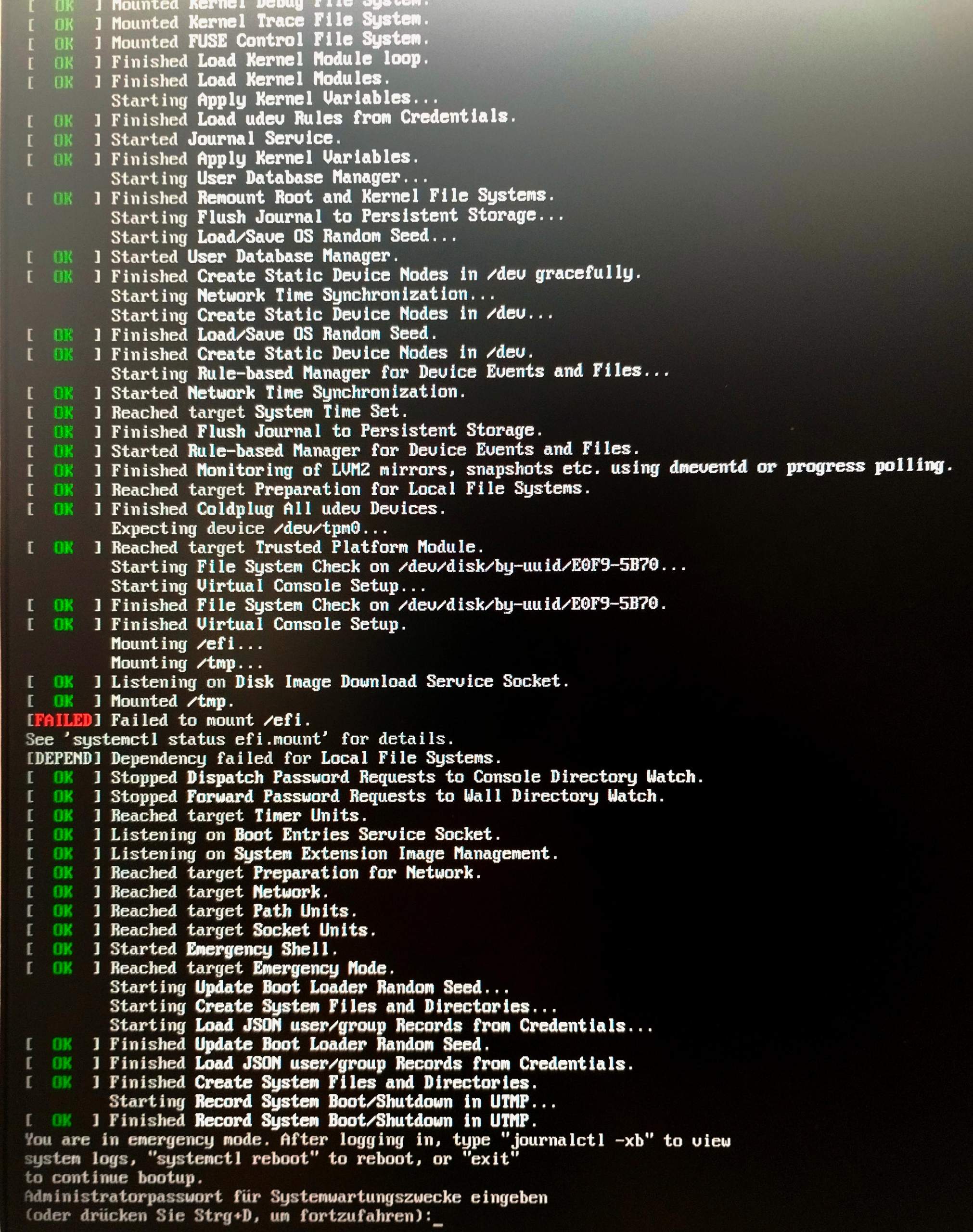 Failed to mount /efi on arch linux? (booten)