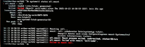 Failed to mount /efi on arch linux? (booten)