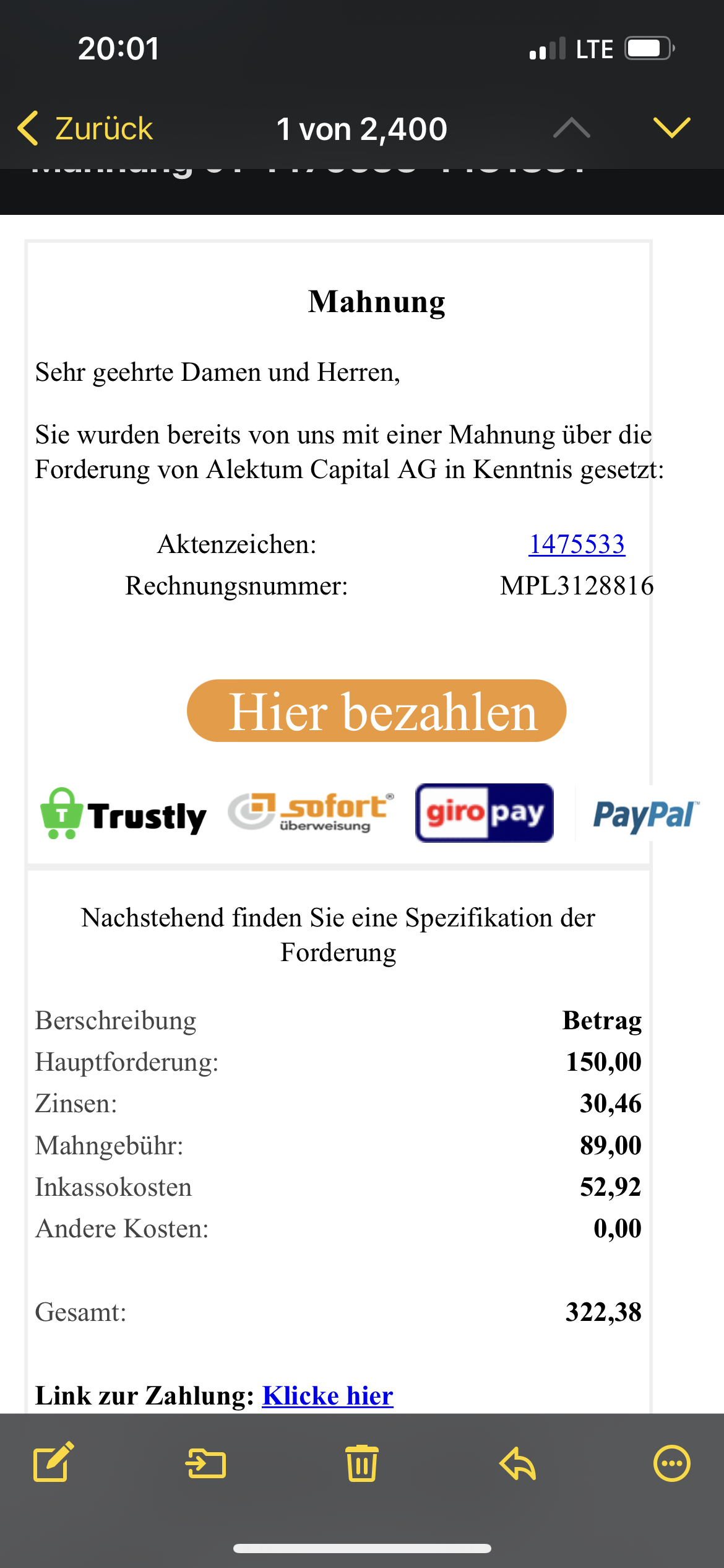 Fake email? (Rechnung, Inkasso)